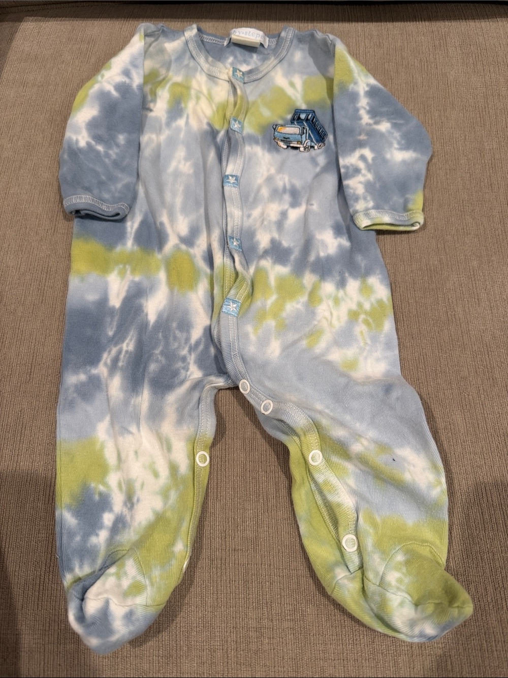 Baby Steps Blue, White & Lime Tie-Dye Footed One-Piece